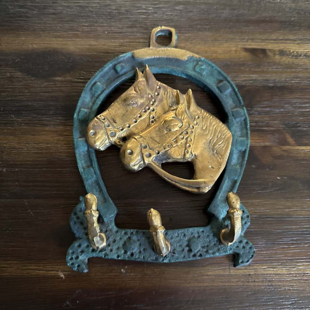 Vintage Cast Iron Horse Head Shoe Hook Wall Mount Key Rack Metal Farm Decor